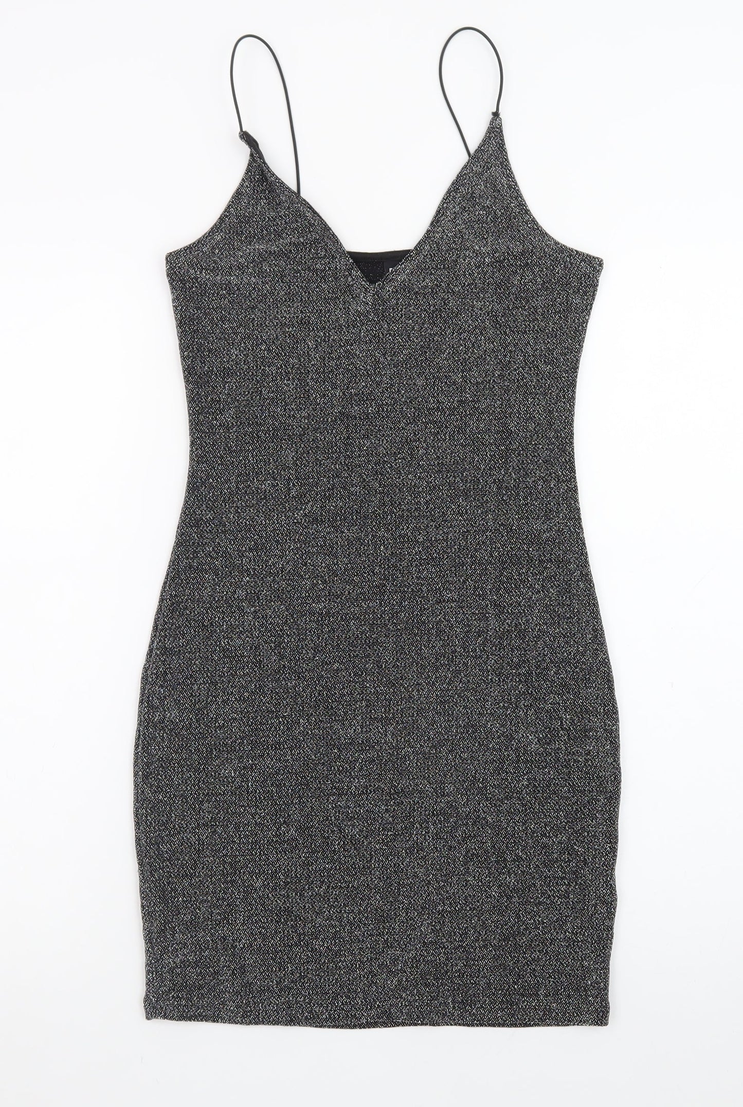 H&M Divided Women Silver Glitter Bodycon Dress Size 8