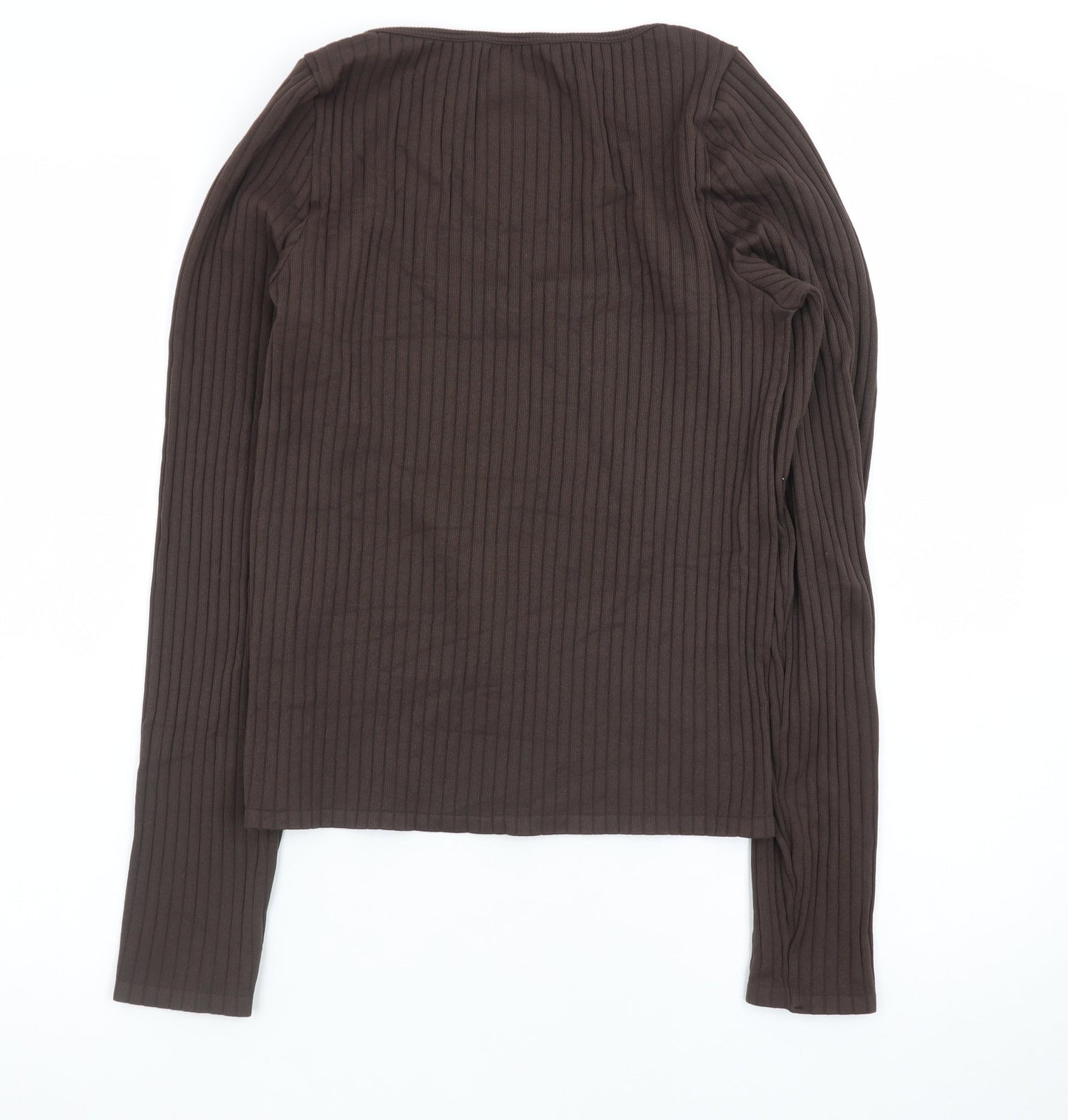 Wild Fable Women Brown Ribbed Long Sleeve Scoop Neck Top Size L