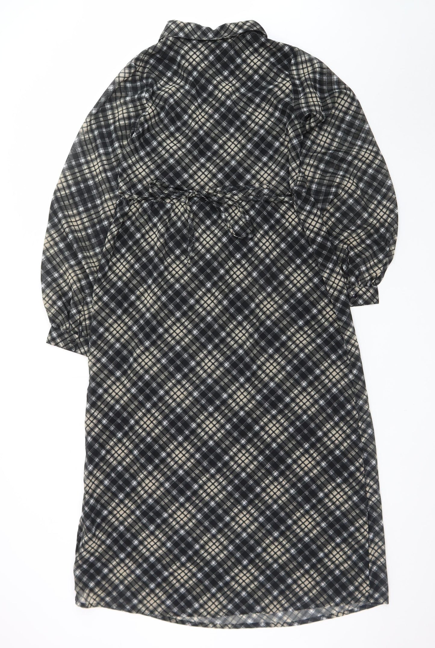 New Look Womens Black Check Collared Midi Shirt Dress Size 8