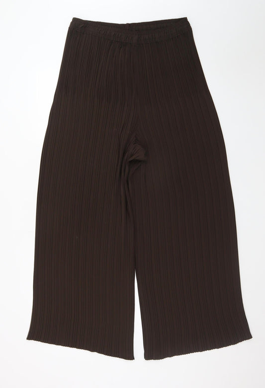 G.C. Collection Women Brown Size 16 Pleated Wide-Leg Trousers