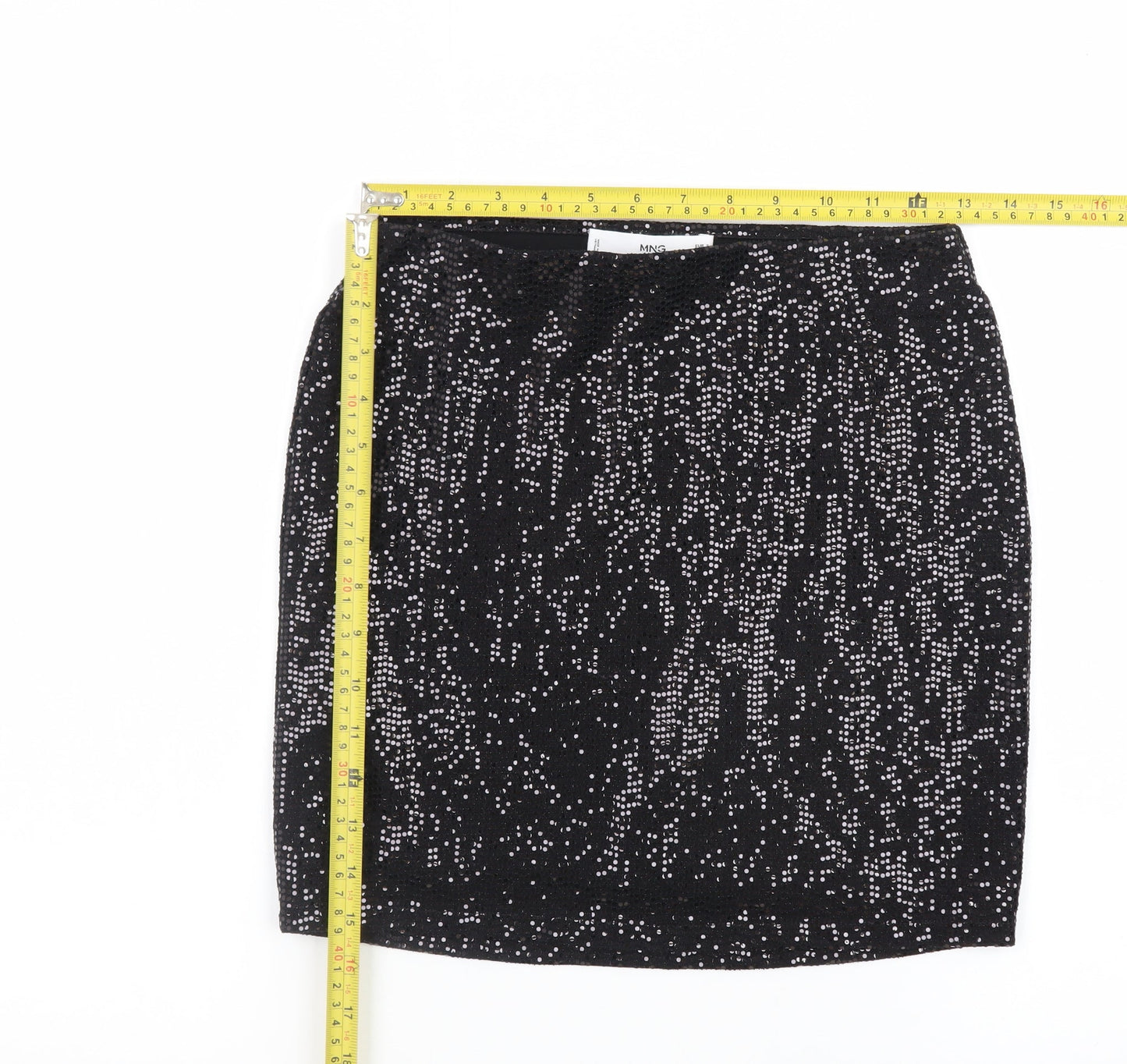 MNG Women’s Black Sequin Short Pencil Skirt XS Party Stretch