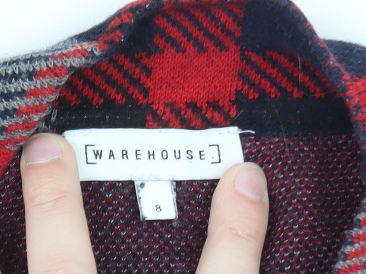 Warehouse Women’s Red Checked Wool Blend Pullover Jumper Size 8