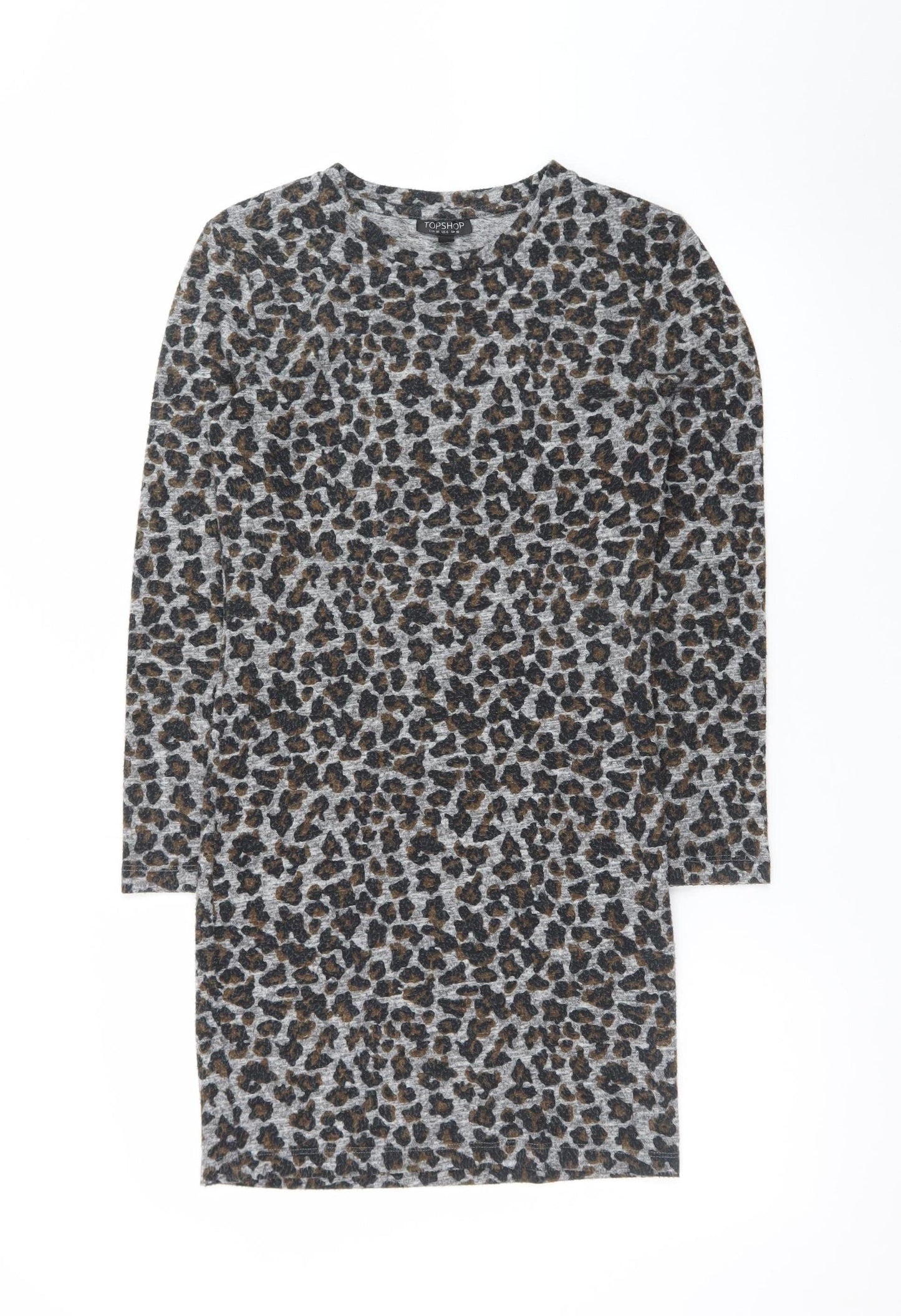 Topshop Women’s Grey Leopard Print Bodycon Dress Size 10
