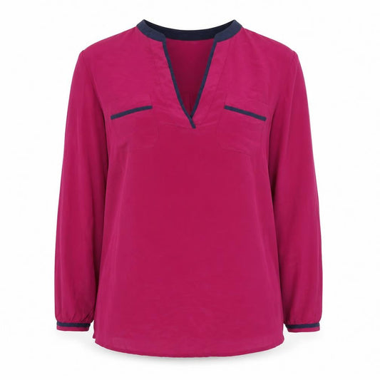 Tory Burch Womens Pink Long Sleeve Silk Polo Top Size S