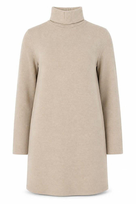 Zara Women Beige Knit Roll Neck Shift Dress Size 12