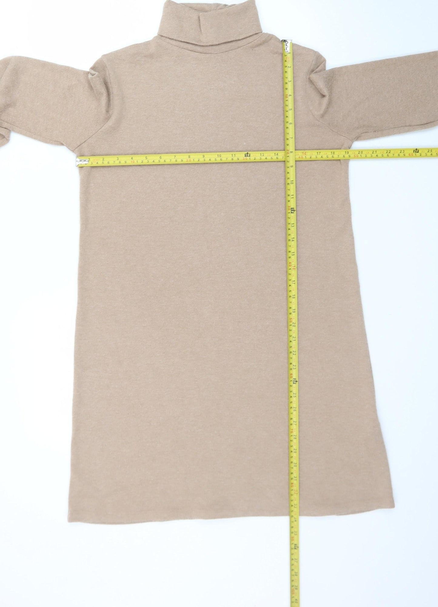 Zara Women Beige Knit Roll Neck Shift Dress Size 12