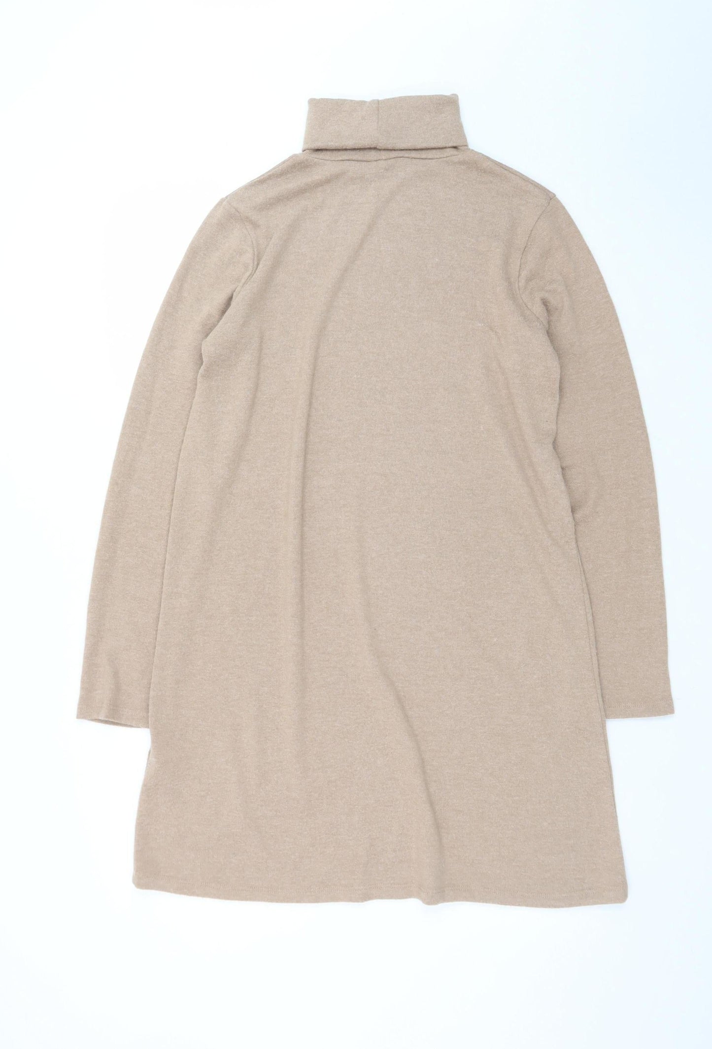 Zara Women Beige Knit Roll Neck Shift Dress Size 12