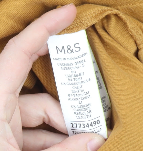 Marks and Spencer Men's Yellow Long Sleeve Cotton T-Shirt Size S