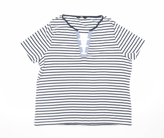 BM Casual Women's Blue Striped Short Sleeve V-Neck T-Shirt L