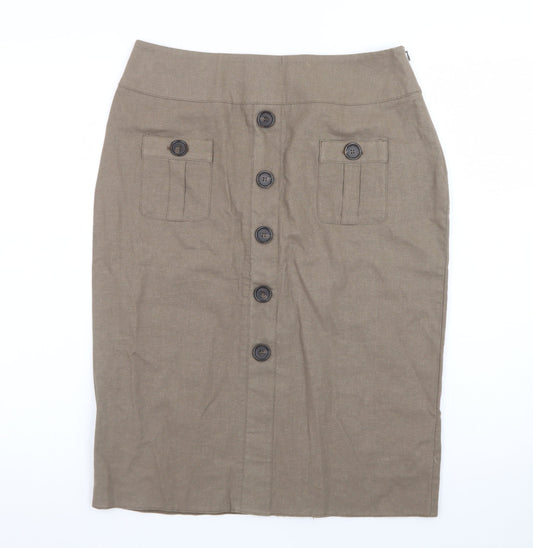 Rosetti Women Brown Linen Blend Button Front Pencil Skirt Size 10