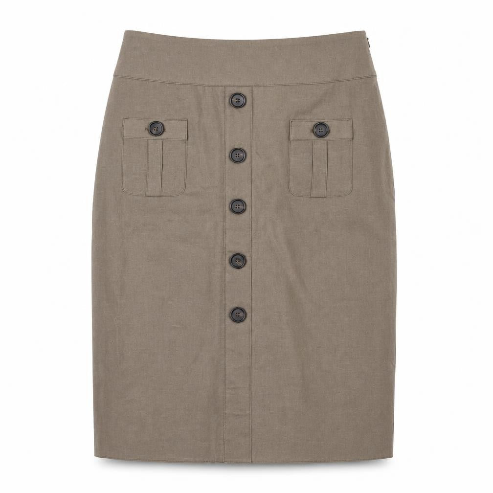 Rosetti Women Brown Linen Blend Button Front Pencil Skirt Size 10