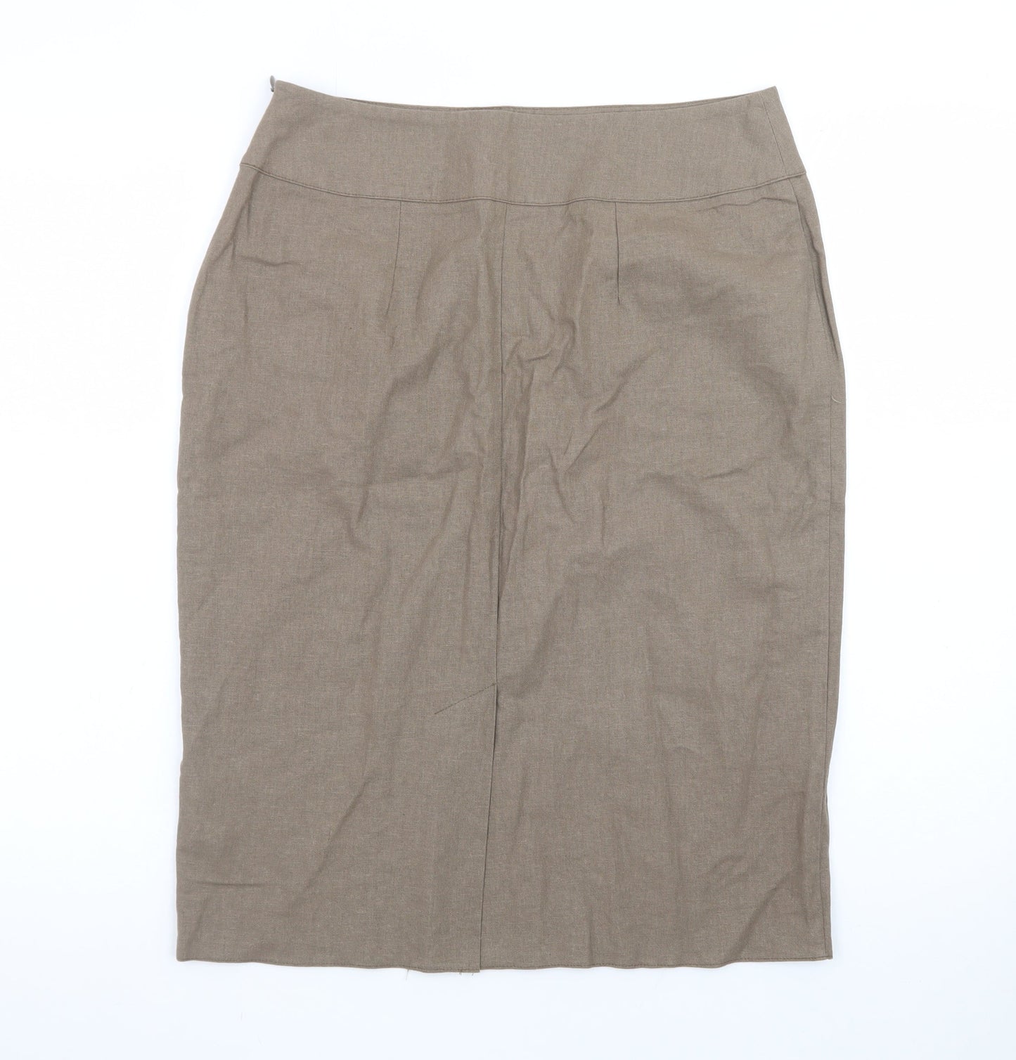 Rosetti Women Brown Linen Blend Button Front Pencil Skirt Size 10