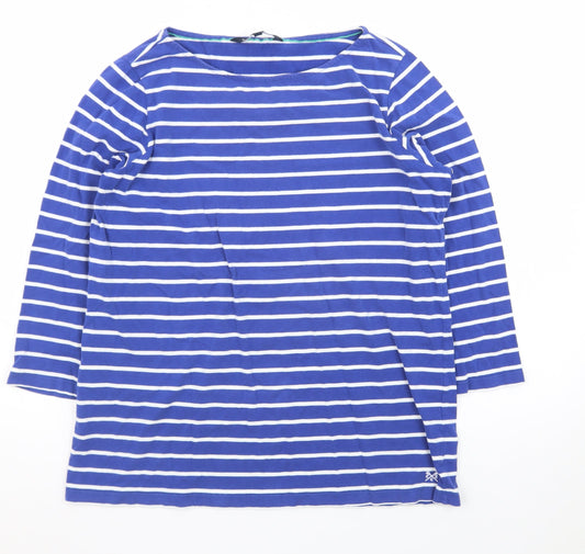Crew Clothing Company Womens Blue Striped 3/4 Sleeve Cotton T-Shirt Size 14