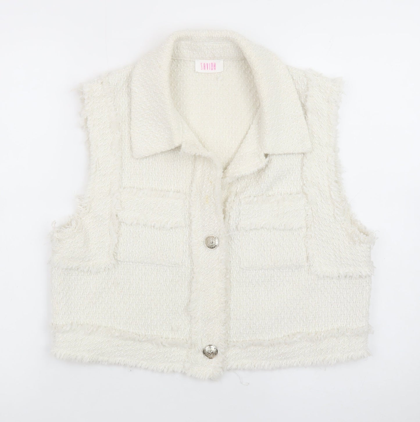 Savida Women Ivory Tweed Button Front Vest Size 14