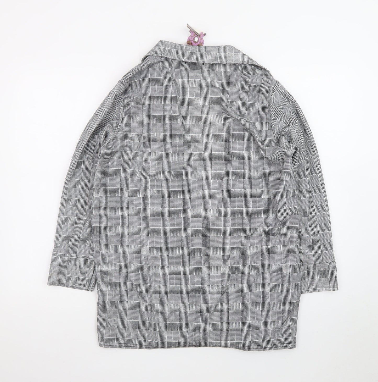 Boohoo Women Grey Check Single-Breasted Blazer Jacket Size 22
