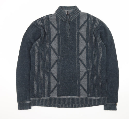 Point Zero Men's Blue XL Cotton 1/4 Zip High Neck Jumper