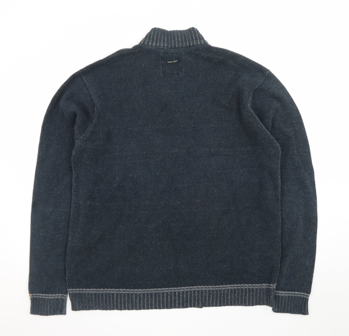 Point Zero Men's Blue XL Cotton 1/4 Zip High Neck Jumper