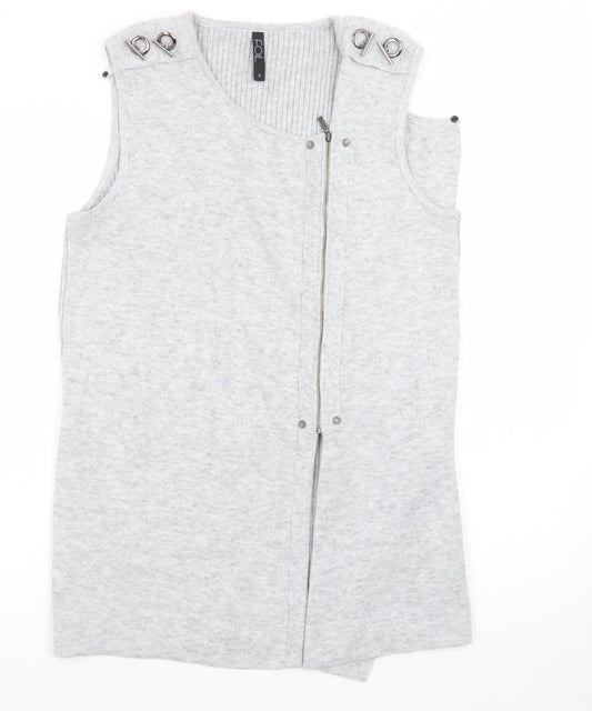 FOIL Women Grey Knit Sleeveless Zip Shift Dress Size S