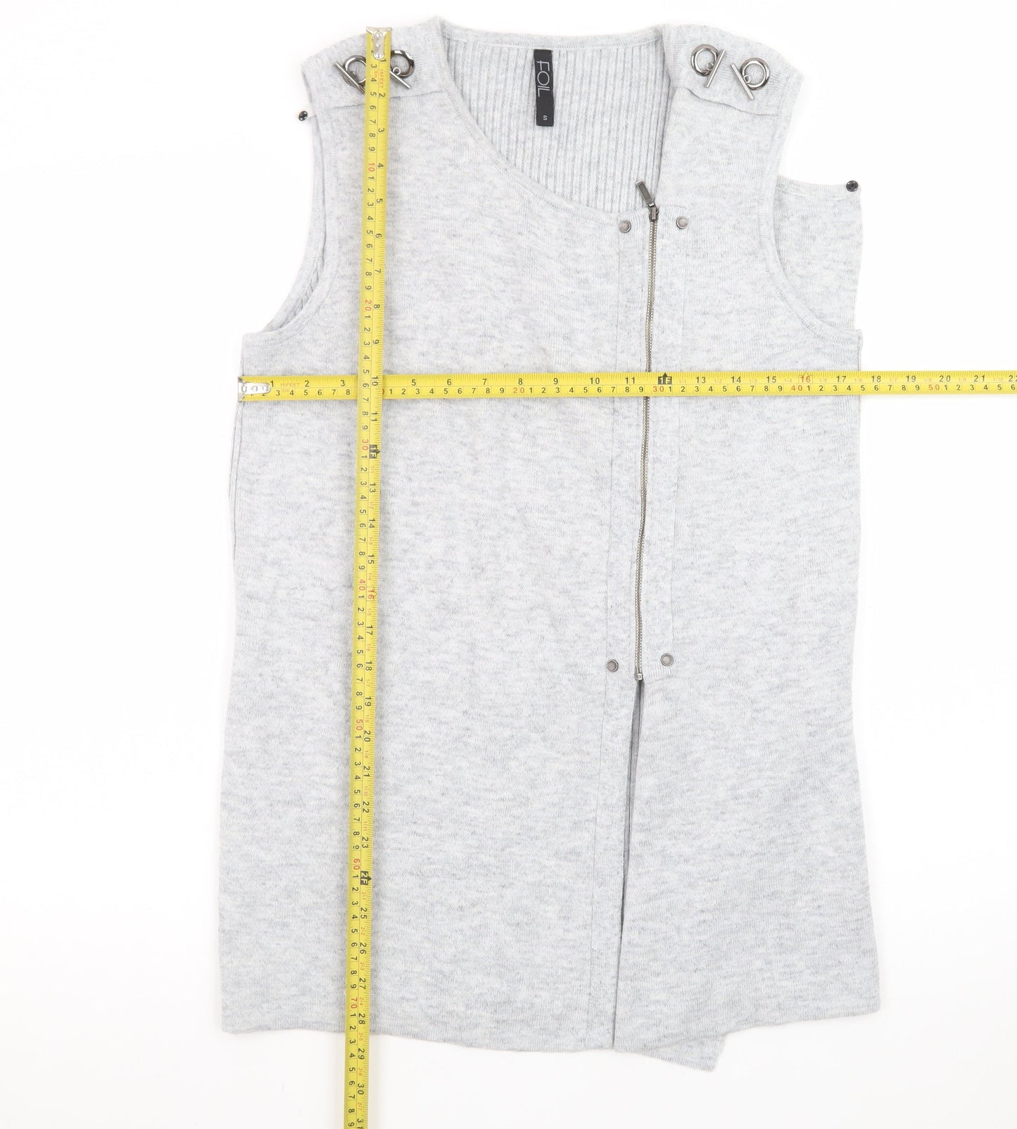 FOIL Women Grey Knit Sleeveless Zip Shift Dress Size S