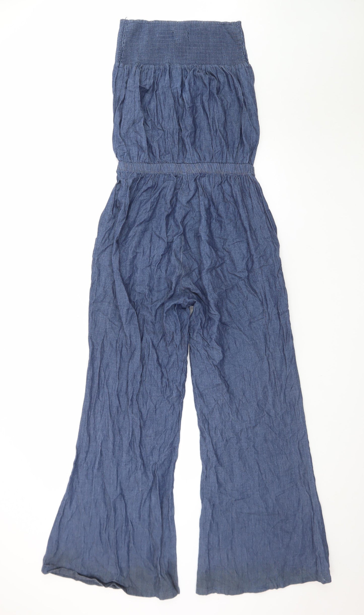 Next Women Blue Cotton Strapless Wide-Leg Jumpsuit Size 14