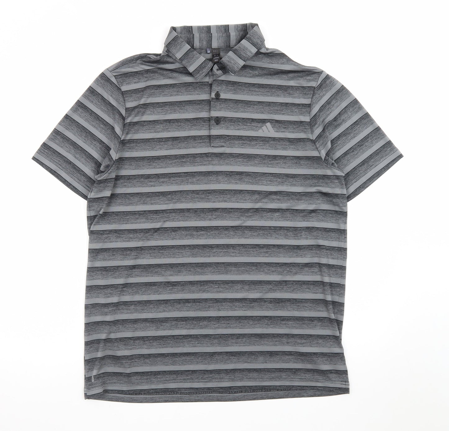 adidas Men's Grey Striped Performance Polo Shirt Size L