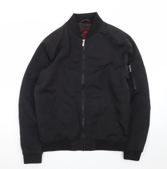 Zara Man Black Bomber Jacket Men's M Regular Fit Polyester Zip-Up