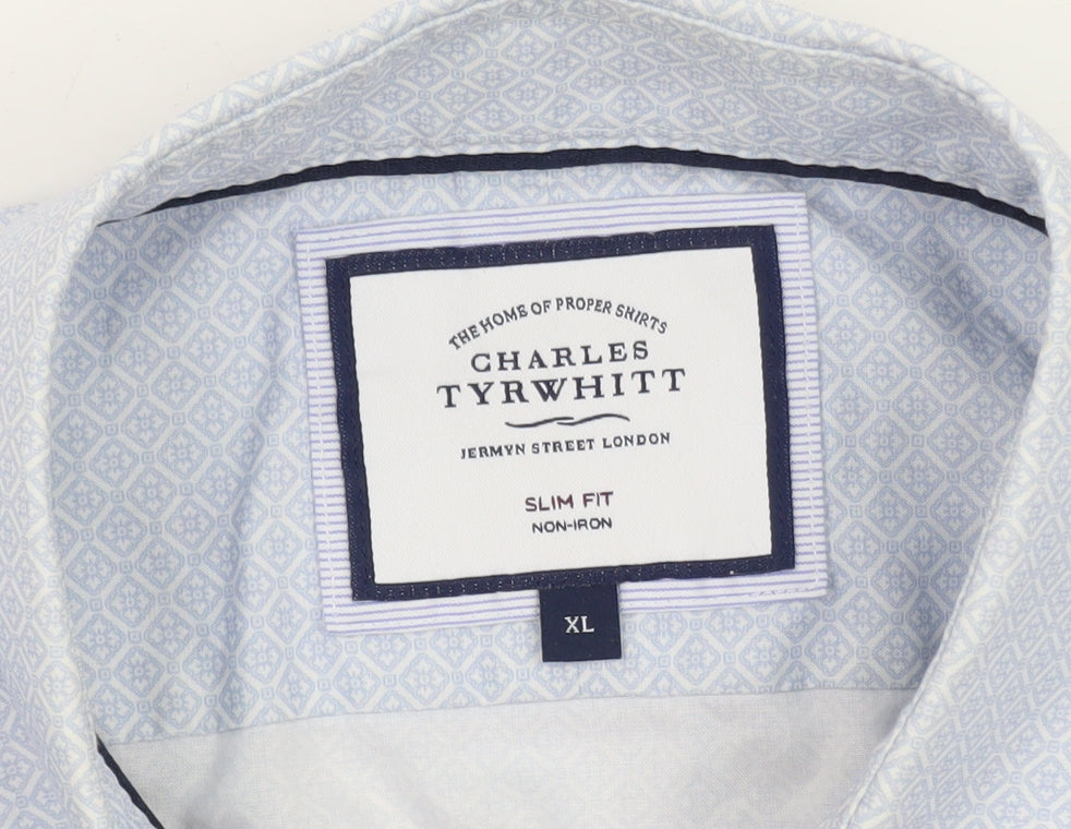 Charles Tyrwhitt Men's Blue Slim Fit Non-Iron Cotton Dress Shirt XL