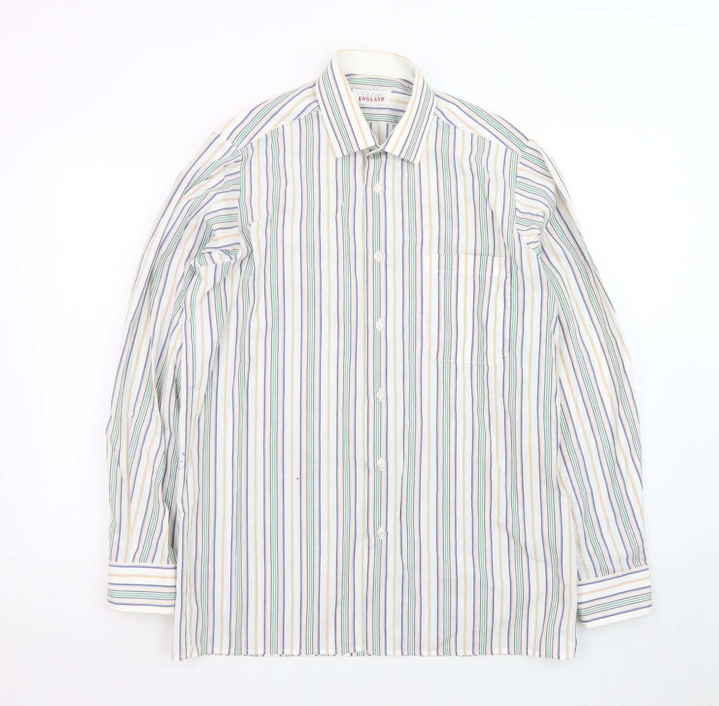 Peter England Men's Multicoloured Striped 15in Regular Fit Cotton Blend Long Sleeve Shirt