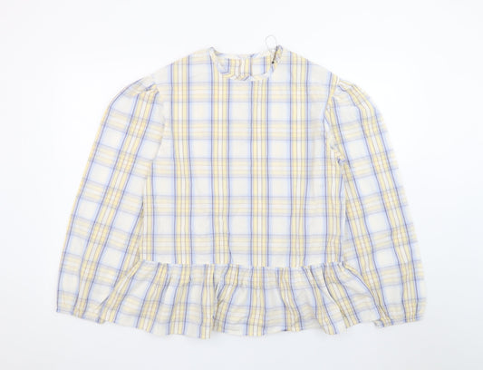 Marks and Spencer Teens Multicoloured Cotton Check Ruffle Blouse Size 16