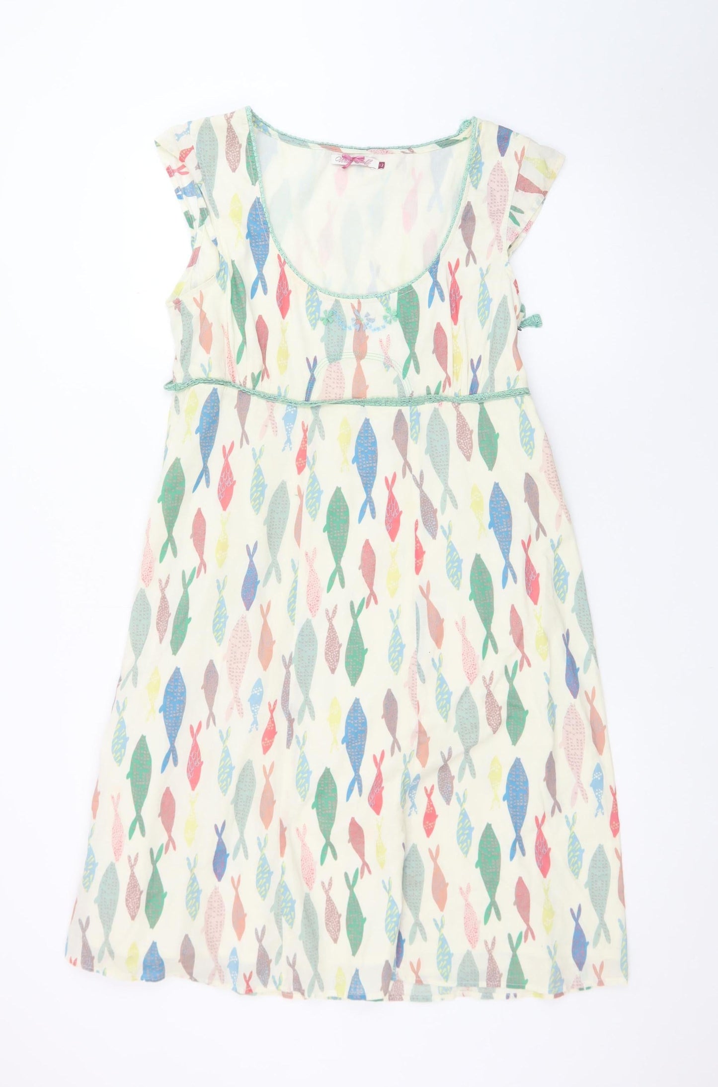 White Stuff Women’s Multicoloured Fish Print A-Line Dress Size 12
