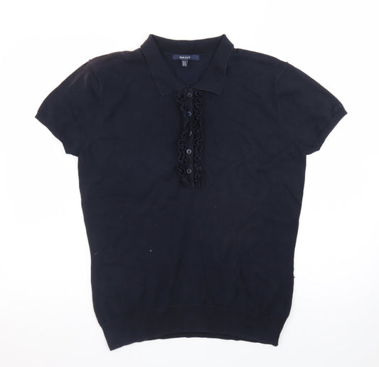 GANT Men's Black XL Cotton Blend Short Sleeve Polo Shirt