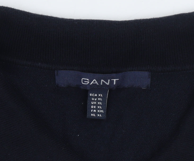 GANT Men's Black XL Cotton Blend Short Sleeve Polo Shirt