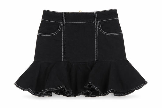 River Island Women’s Black Flared Short Denim Skirt Size 8