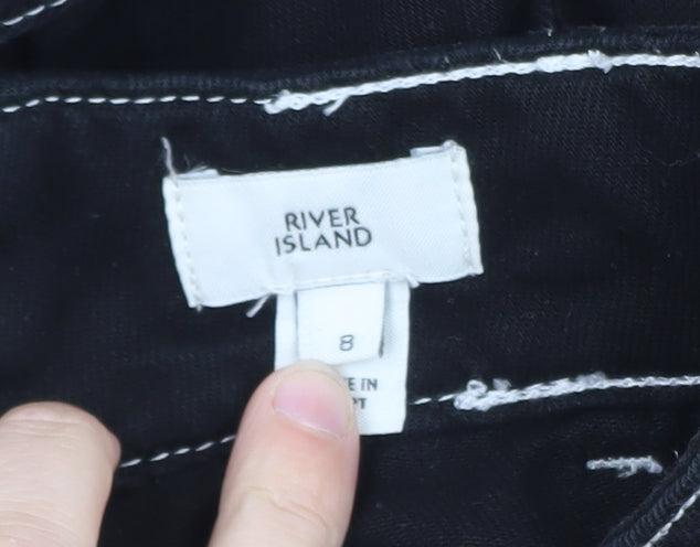 River Island Women’s Black Flared Short Denim Skirt Size 8