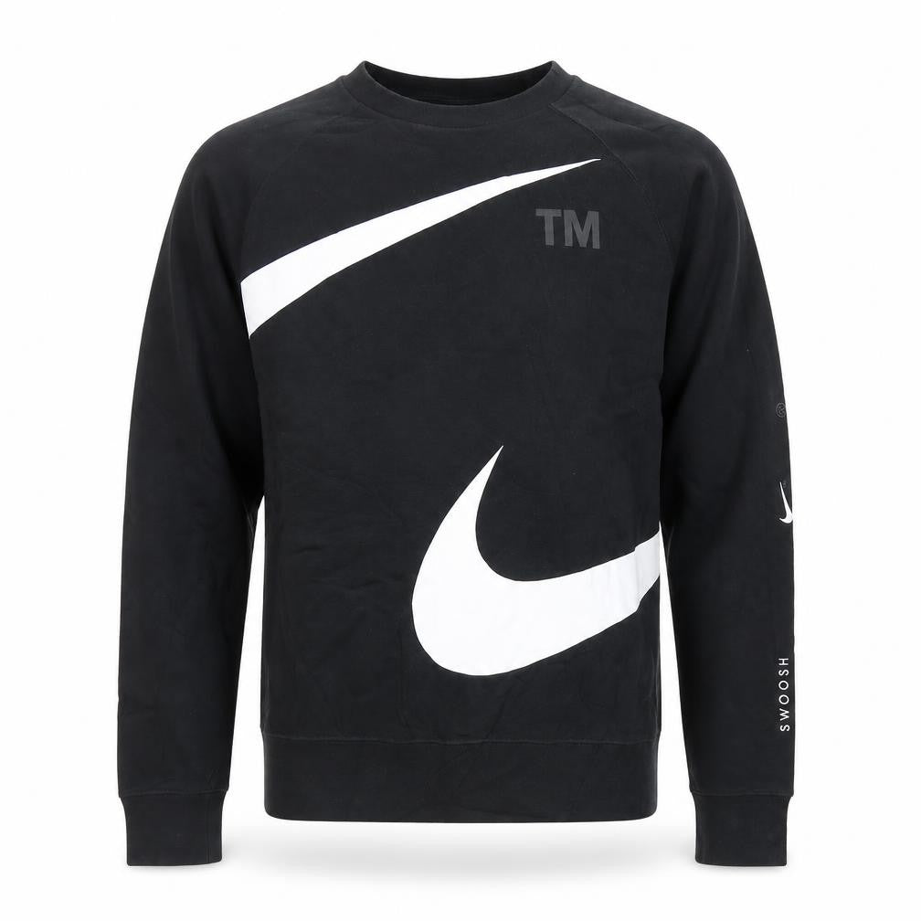 Nike Men's Black Swoosh Logo Graphic Crew Neck Sweatshirt Small