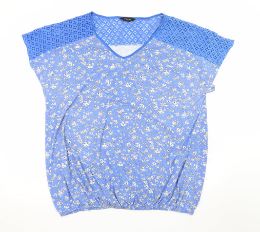 Yours Womens Blue Floral Lace Shoulder Tunic Top Size 22