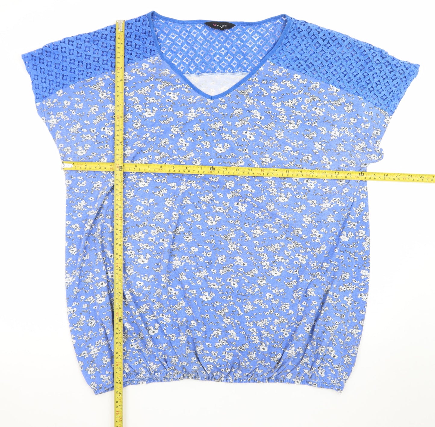 Yours Womens Blue Floral Lace Shoulder Tunic Top Size 22