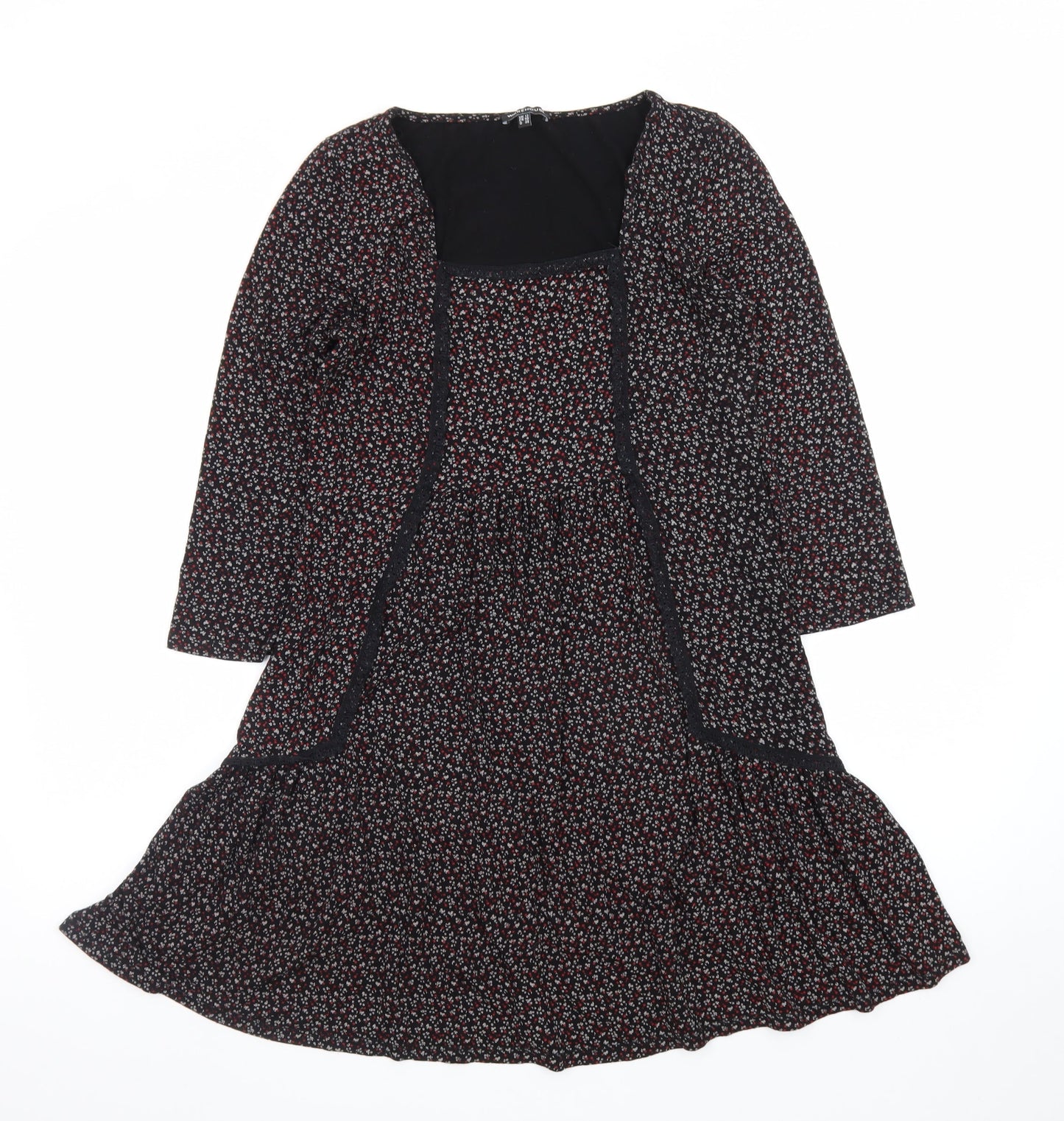 Warehouse Women’s Black Floral Fit & Flare Dress Size 12