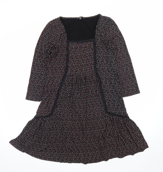 Warehouse Women’s Black Floral Fit & Flare Dress Size 12