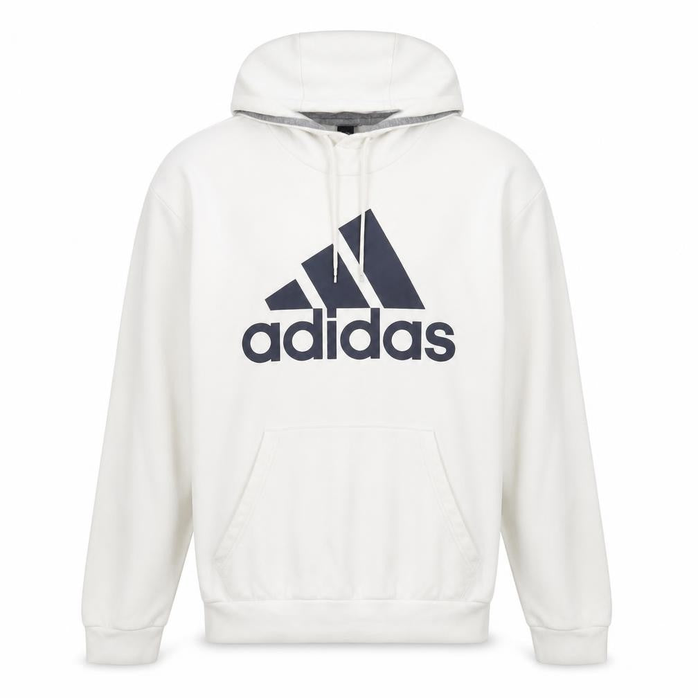 Adidas Mens White Pullover Hoodie L Logo Sports Fleece Sweatshirt