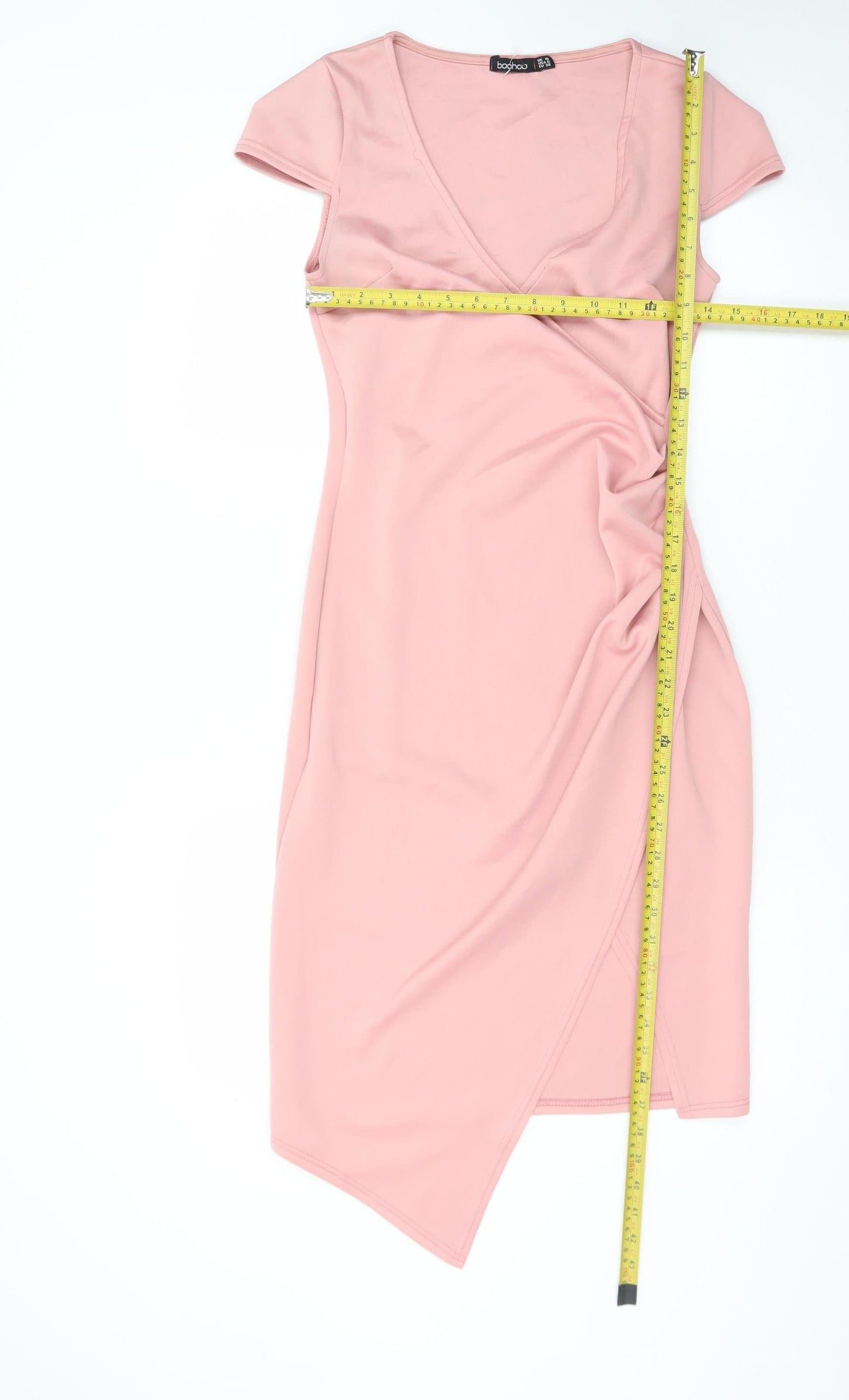 Boohoo Women Pink Size 10 Wrap Dress Short Sleeve Ruched Jersey