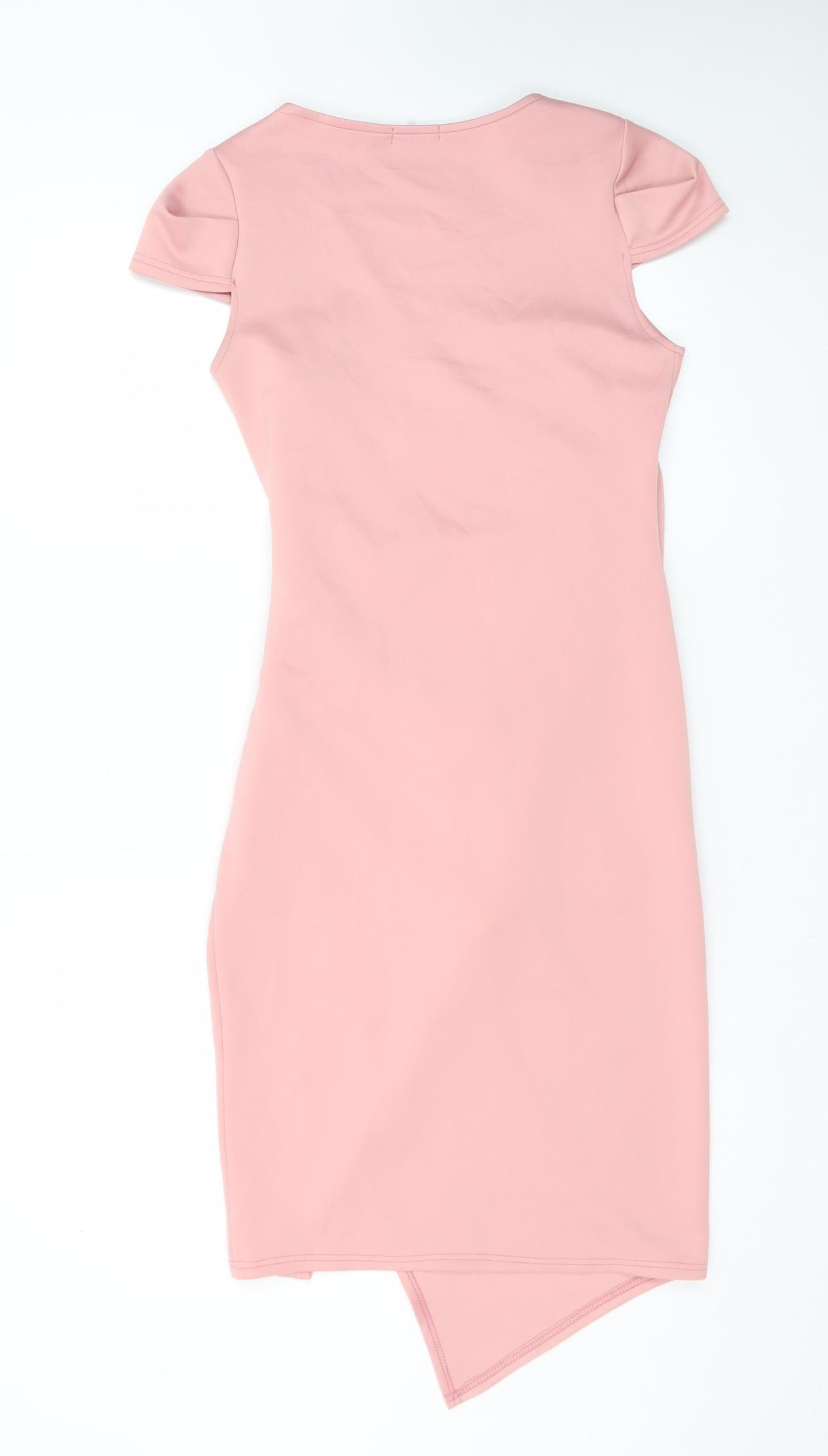 Boohoo Women Pink Size 10 Wrap Dress Short Sleeve Ruched Jersey