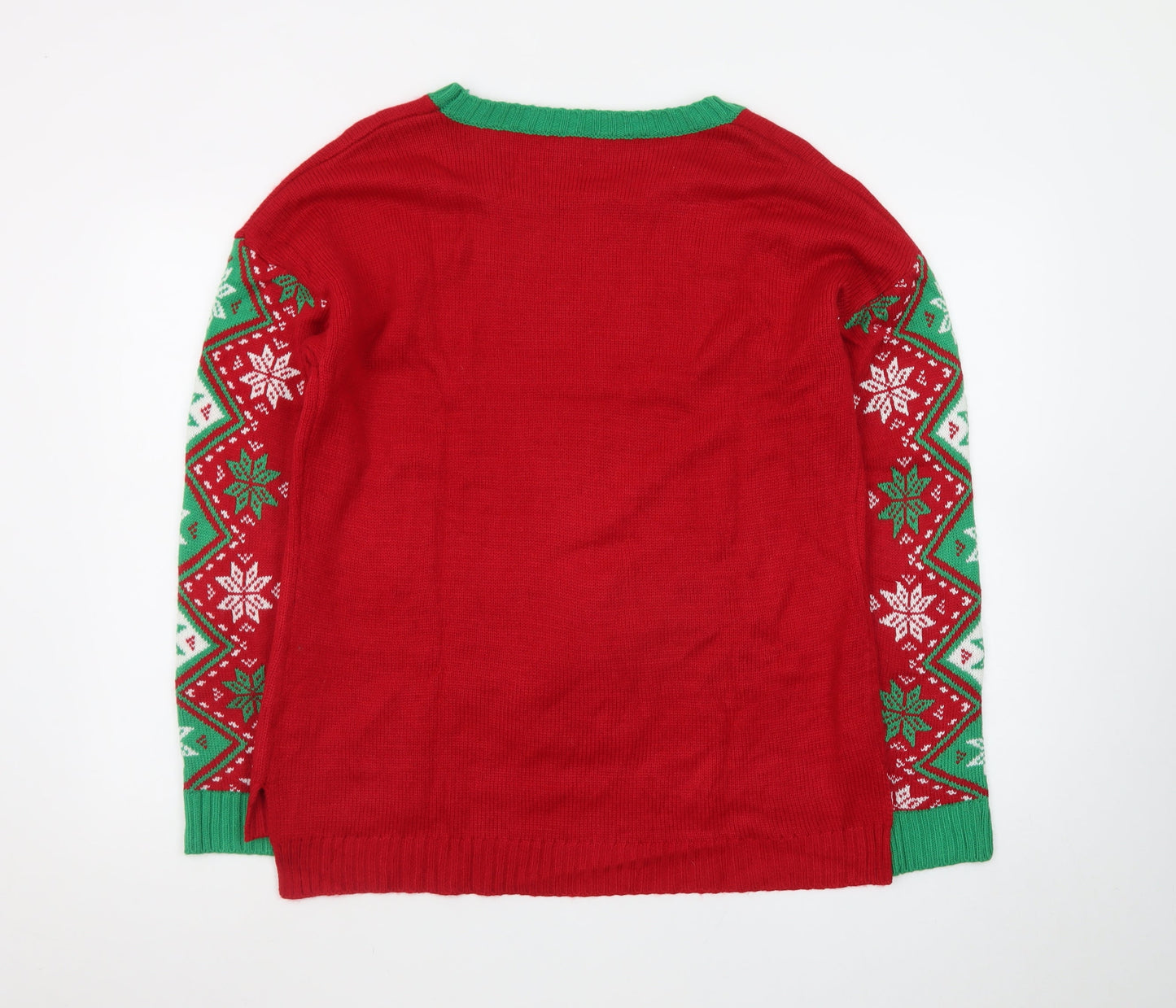 Isela Womens Red Christmas Llama Sequin Knit Pullover Jumper Size L