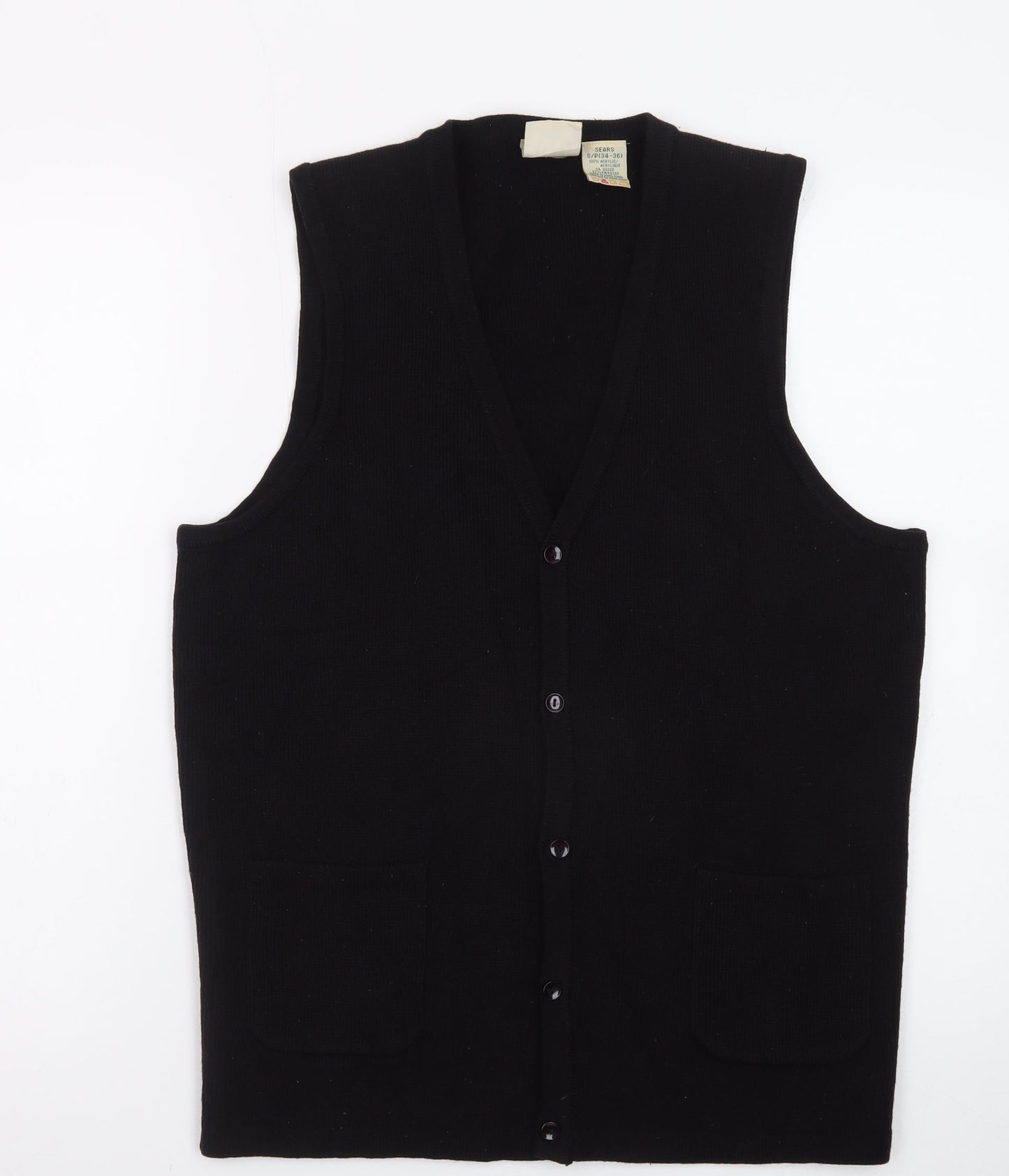 Vintage Sears Womens Black Acrylic Knit Vest Jumper Size S