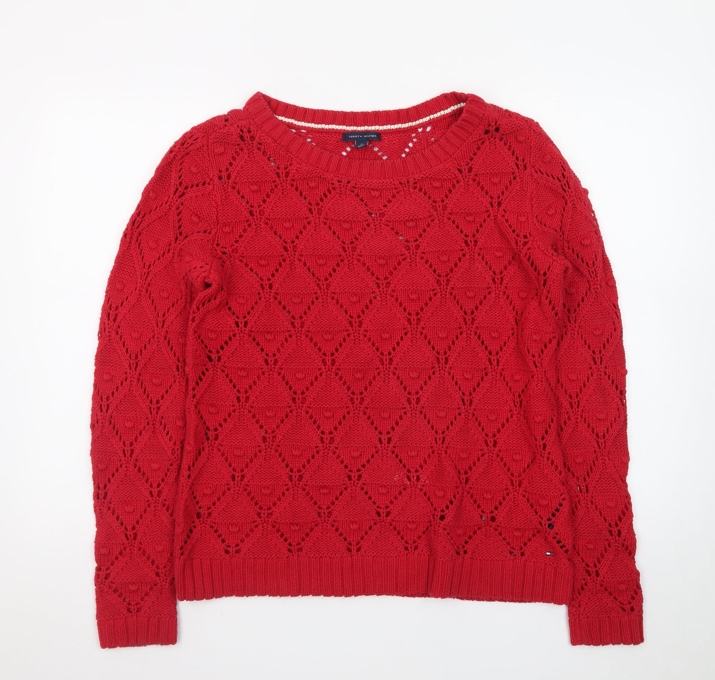 Tommy Hilfiger Men Red Open-Knit Cotton Jumper M