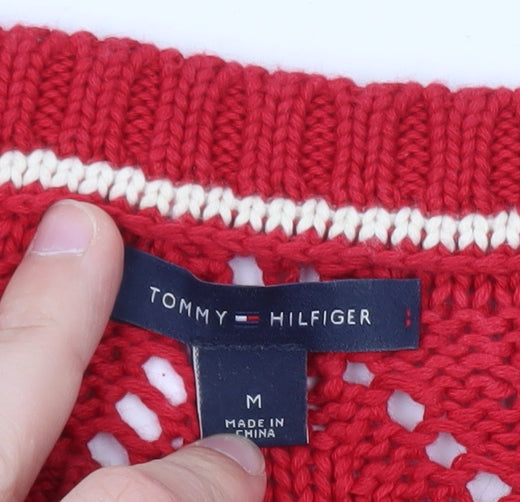 Tommy Hilfiger Men Red Open-Knit Cotton Jumper M