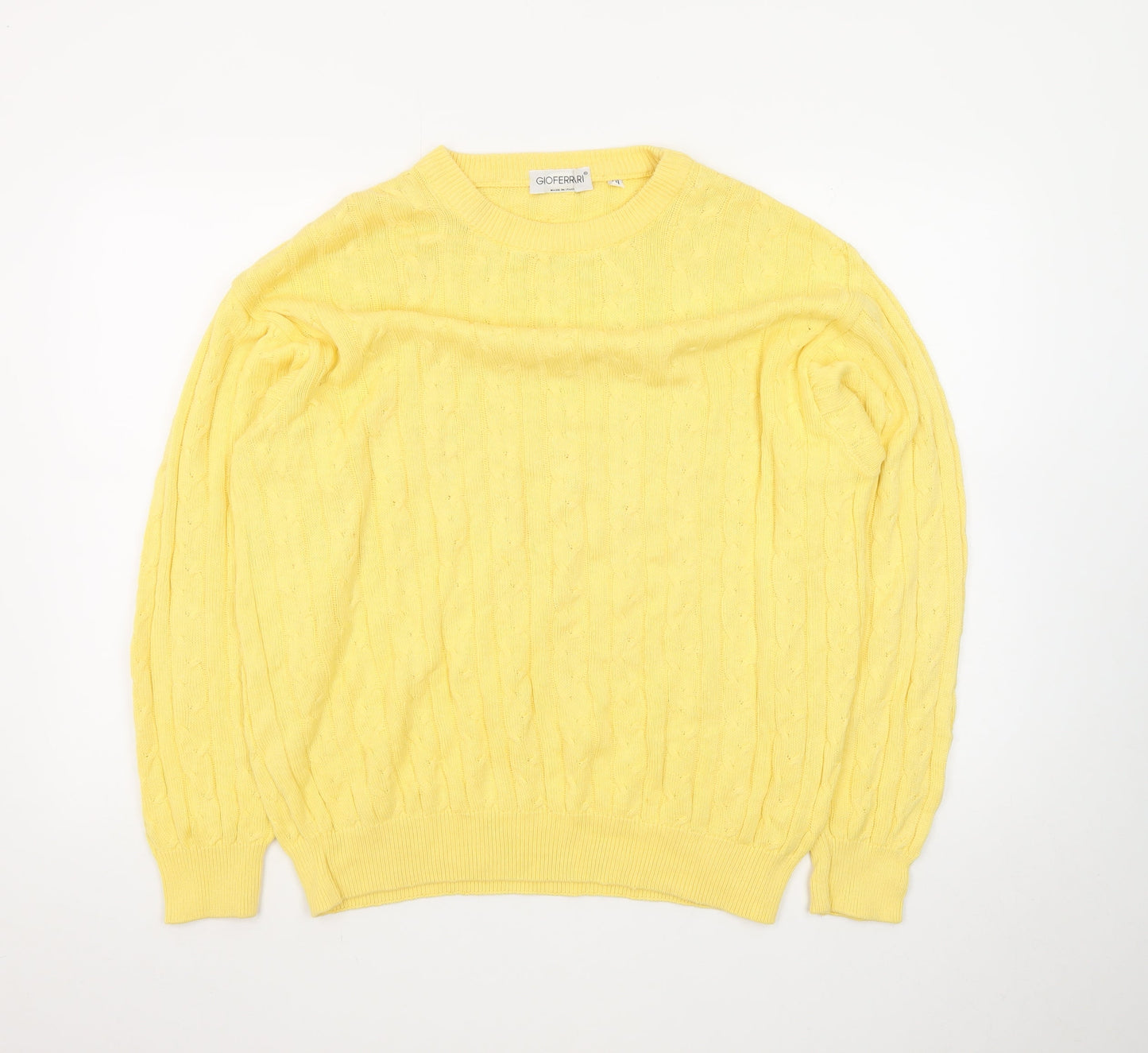 GioFerrari Women Yellow Cable-Knit Cotton Jumper Size 16
