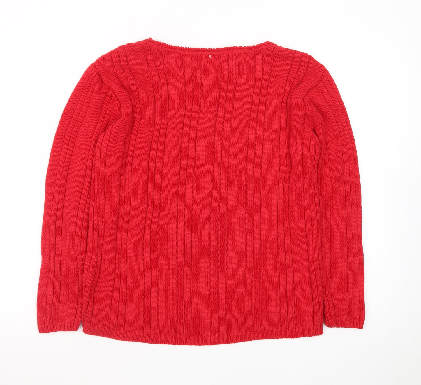 Liz Claiborne Women Red Cable-Knit Cotton Crew Neck Jumper Petite S