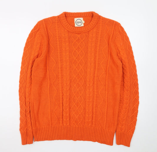 Navel Mens Orange Cotton Cable-Knit Crew Neck Jumper M