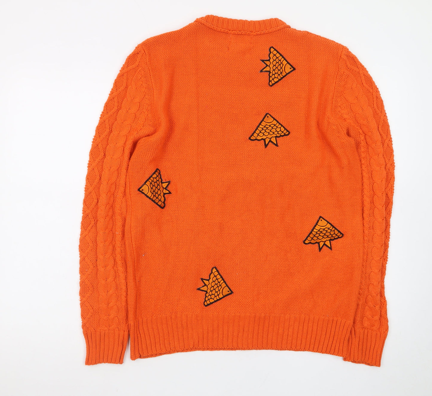Navel Mens Orange Cotton Cable-Knit Crew Neck Jumper M